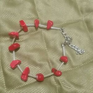 anklet ankle bracelet Red stone silver glass bead
